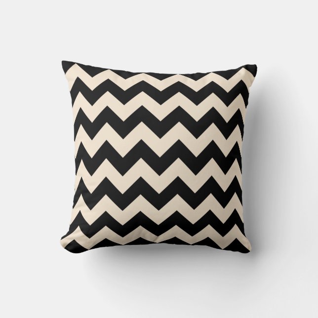 Black and Antique White Chevron Zigzag Throw Pillow (Front)