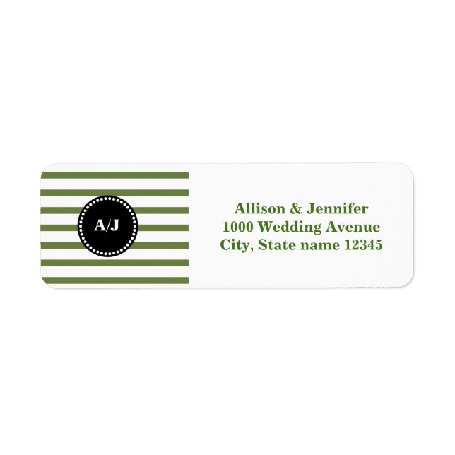 Black and Aqua Monogram Stripe Return Address (Front)