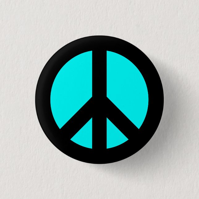 Black and Aqua Peace Symbol Button (Front)