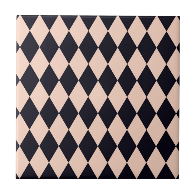 Black and Beige Argyle Diamond Stripe Pattern  Tile (Front)