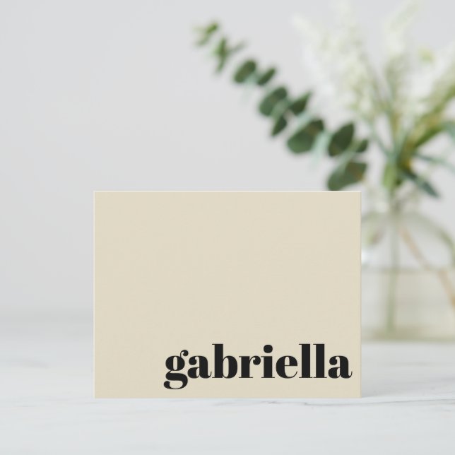 Black and Beige Bold Typography Personalized Name  Card (Standing Front)