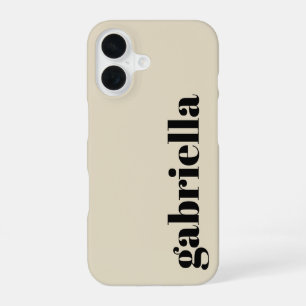 Black and Beige Bold Typography Personalized Name  iPhone 16 Case