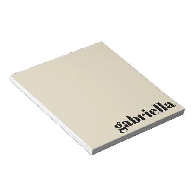 Black and Beige Bold Typography Personalized Name  Notepad (Angled)