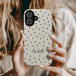 Black and Beige Chic Dots Minimalist Monogram iPhone 16 Case