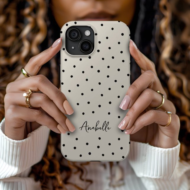 Black and Beige Chic Dots Minimalist Monogram Case-Mate iPhone Case (Creator Uploaded)