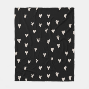 Black And Beige Doodles Cute Heart Pattern Fleece Blanket
