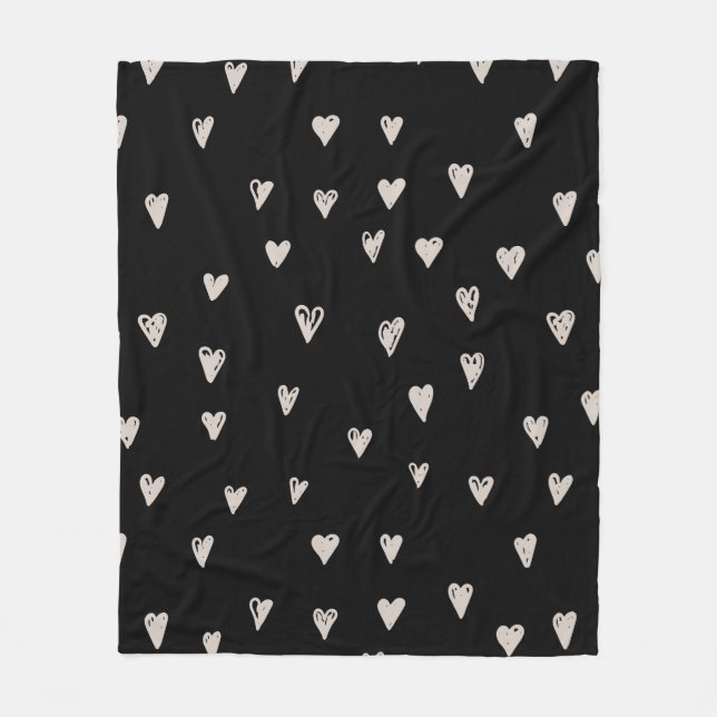 Black And Beige Doodles Cute Heart Pattern  Fleece Blanket (Front)