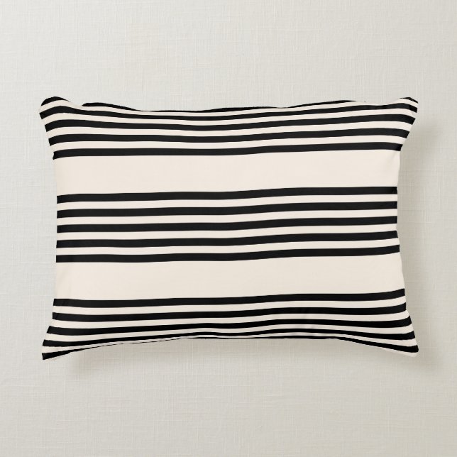 Black and beige five stripe pattern accent pillow (Front)