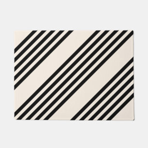 Black and beige five stripe pattern doormat