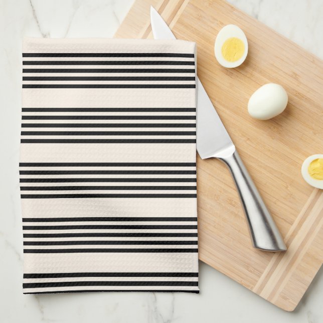 Black and beige five stripe pattern kitchen towel (Quarter Fold)