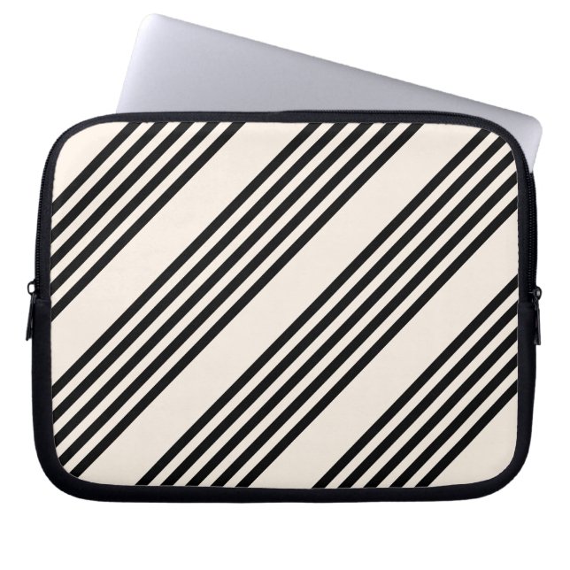 Black and beige five stripe pattern laptop sleeve (Front)