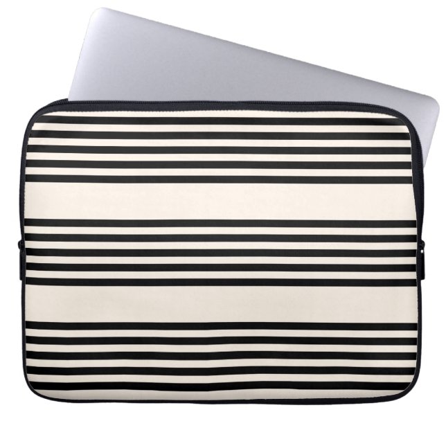 Black and beige five stripe pattern laptop sleeve (Front)