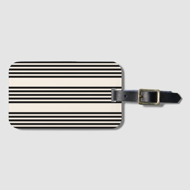 Black and beige five stripe pattern luggage tag (Front Horizontal)