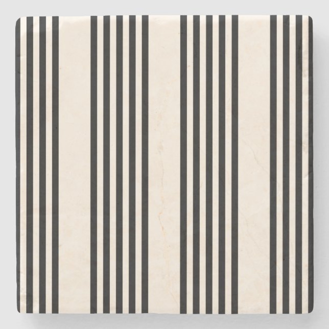 Black and beige five stripe pattern stone coaster (Front)