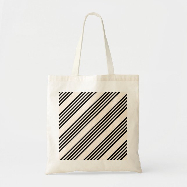 Black and beige five stripe pattern tote bag (Front)