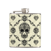 Black And Beige Floral Sugar Skull