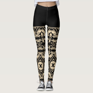 Black and Beige Geometric Pattern Leggings