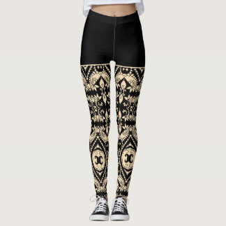 Black and Beige Geometric Pattern Leggings