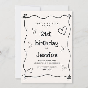 Black and Beige Heart Minimal Birthday Invite  