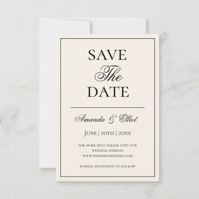 Black and Beige Minimalist Script Wedding Save The Date (Front)