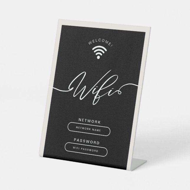 Black and Beige Minimalist Simple Wifi Zone  Pedestal Sign (Front)