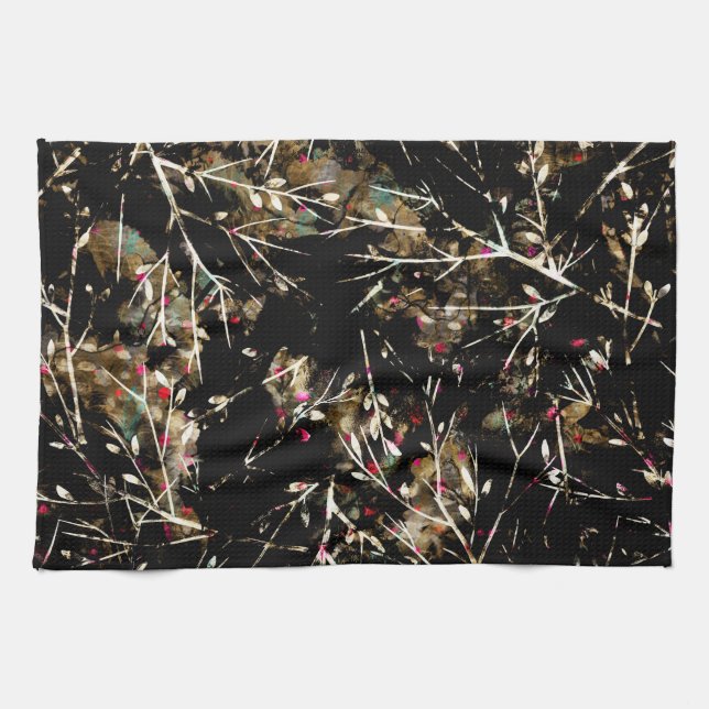 Black and Beige Neutral Rustic Winter Branches Kitchen Towel (Horizontal)