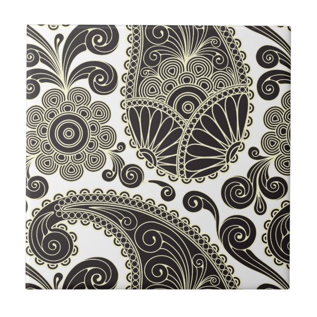 Black and beige paisley tile (Front)