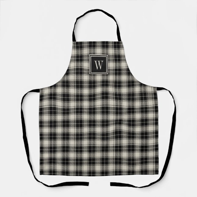 Black and Beige Plaid with Monogram Apron (Front)