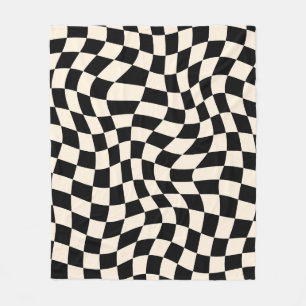 Black And Beige Psychedelic Chequered Groovy Grid  Fleece Blanket
