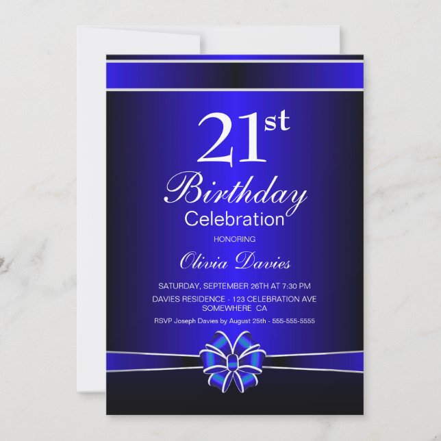 Black and Blue 21st Birthday Celebration Invitation (Front)