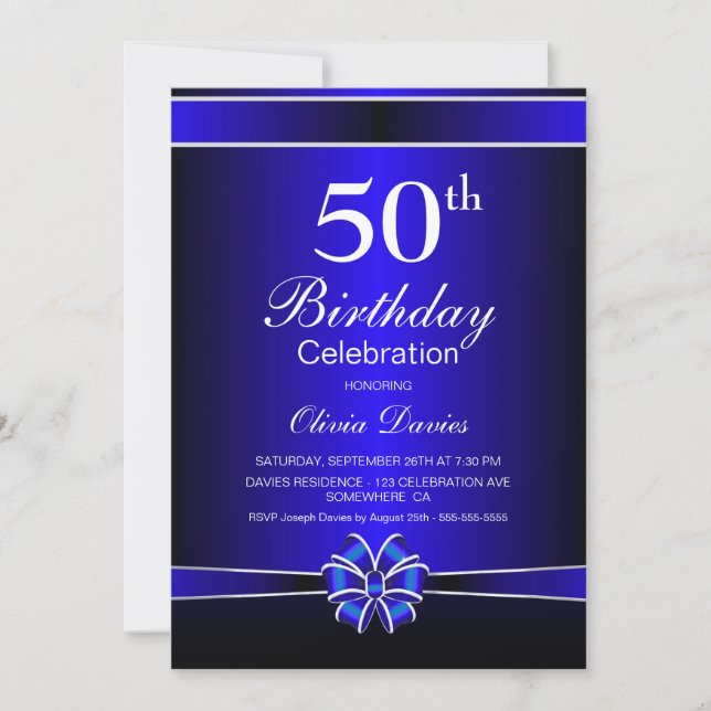 Black and Blue 50th Birthday Celebration Invitation (Front)