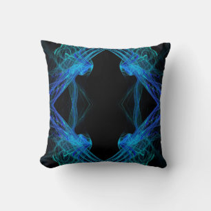 Black and Blue Abstract Fractal Pillow