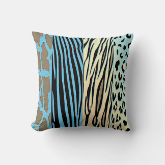 Black And Blue Animal Printed Zebra Stripe Pillow