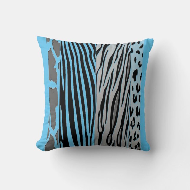 Black And Blue Animal Printed Zebra Stripe Pillow (Front)