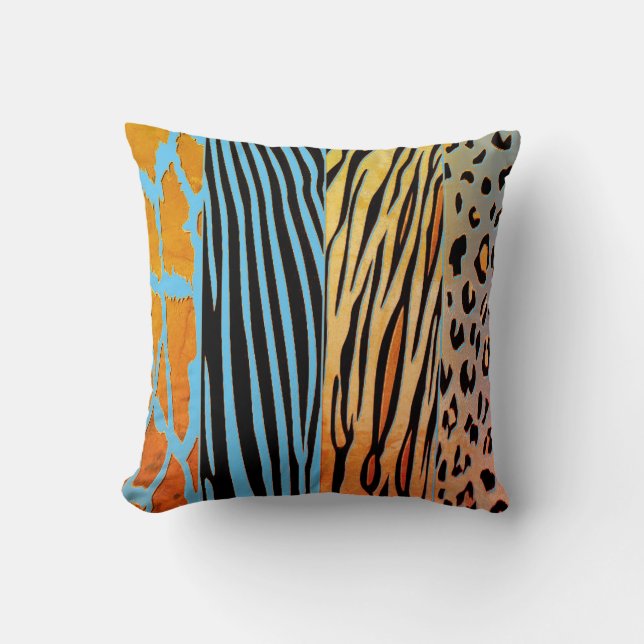Black And Blue Animal Printed Zebra Stripe Pillow (Front)