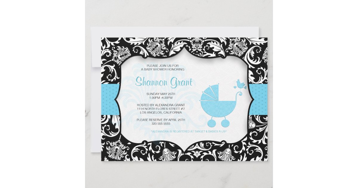 Black And Blue Baby Shower Invitation Template Zazzle
