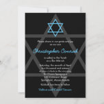 Black and Blue Bar Mitzvah Invitation<br><div class="desc">Simple black and blue Star of David Bar Mitzvah invitation. The colours on this simple Bar Mitzvah invitation are black, aqua blue, and white. Classic colours that are masculine, elegant, and stylish. Although this is invitation is currently customized for a Bar Mitzvah, it could be used for a variety of...</div>