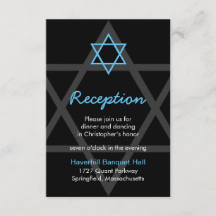 Black and Blue Bar Mitzvah Reception Insert Card