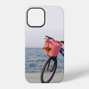 Black and blue bicycle with basket iPhone 12 case