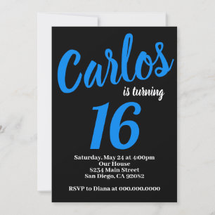 Black and Blue Birthday Invitation for Boys Girls