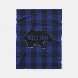 Black and Blue Buffalo Check Bear Monogram Fleece Blanket