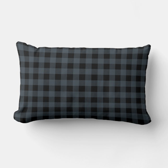Black and Blue | Buffalo Plaid Lumbar Pillow (Front)