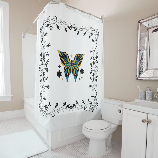 Black and Blue Butterfly Floral Art (In Situ)