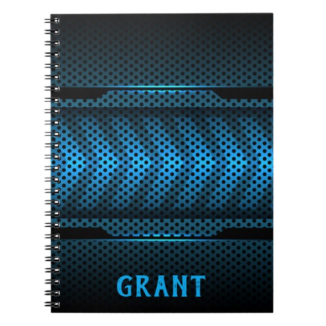 Black and Blue Carbon Fibre Car Monogram  Notebook (Front)