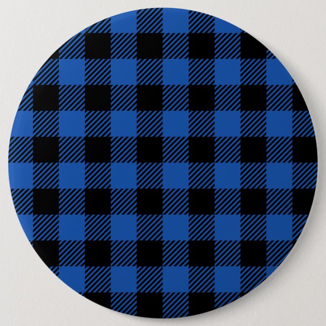 Black and Blue Chequered Buffalo Pattern 6 Inch Round Button (Front)