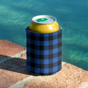 Black and Blue Chequered Buffalo Pattern Can Cooler