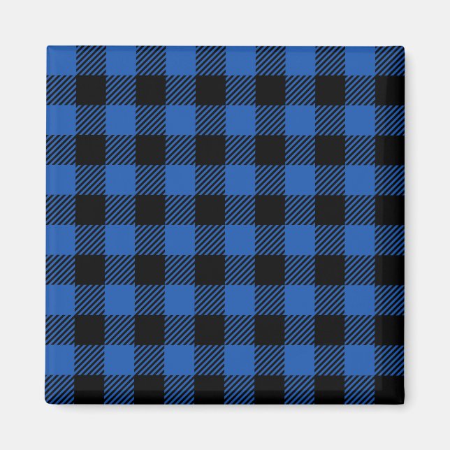 Black and Blue Chequered Buffalo Pattern Magnet (Front)