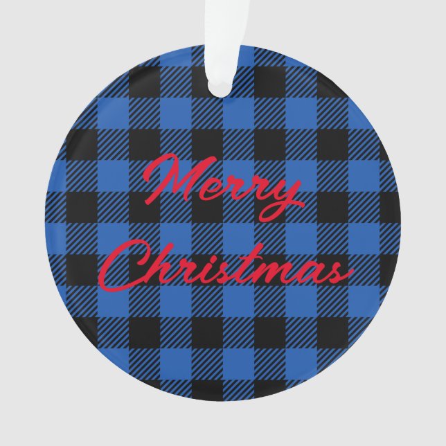 Black and Blue Chequered Buffalo Pattern Ornament (Front)