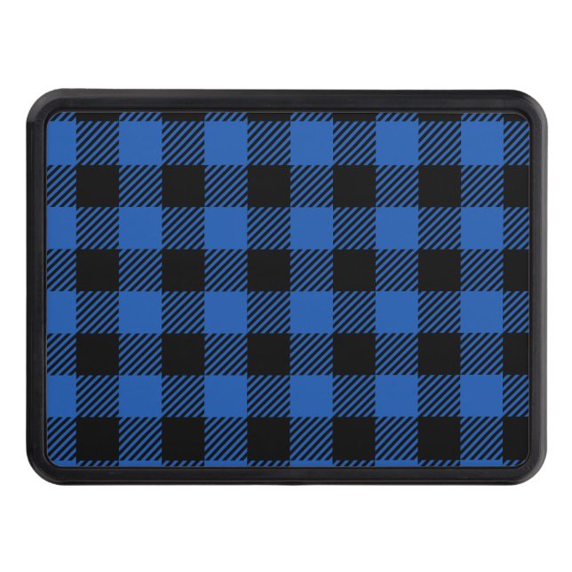 Black and Blue Chequered Buffalo Pattern Trailer Hitch Cover (Front)