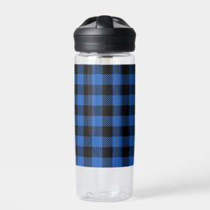 Black and Blue Chequered Buffalo Pattern Water Bottle